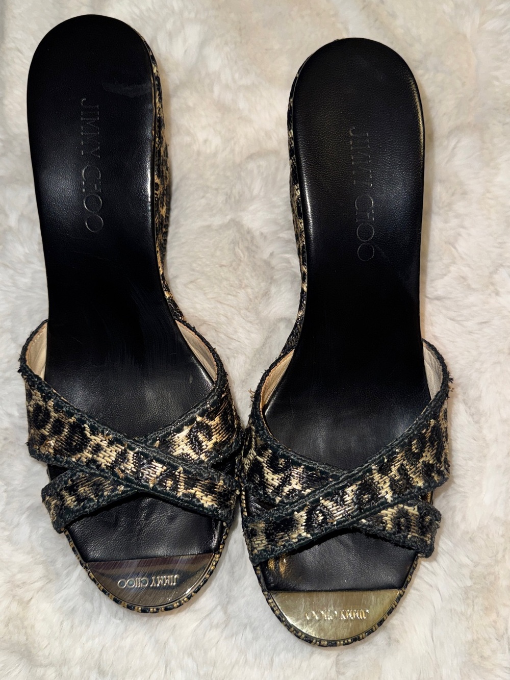 Jimmy Choo Leopard-Print Slide Mules - Black & Gold